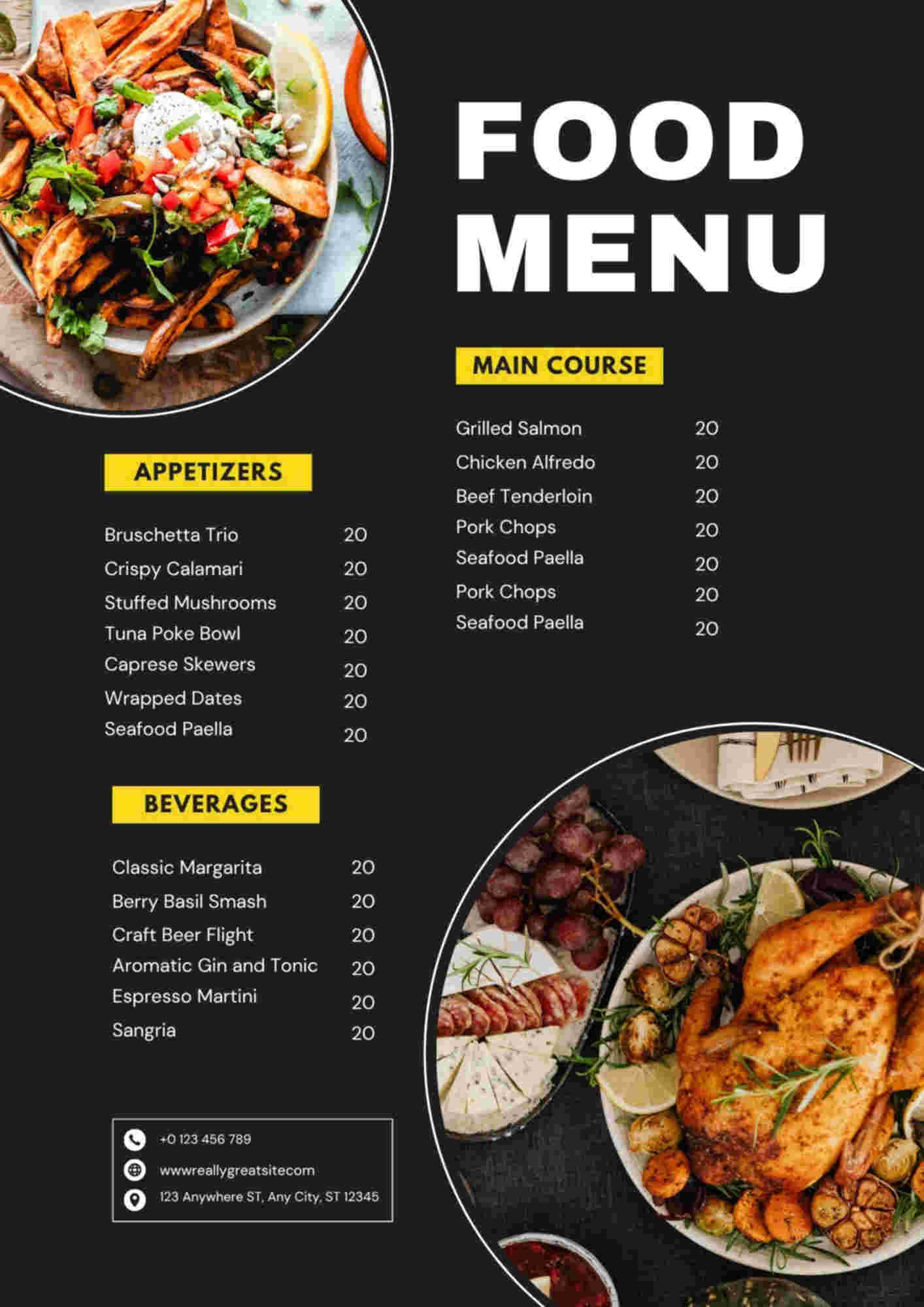 Menu design sample for restaurant